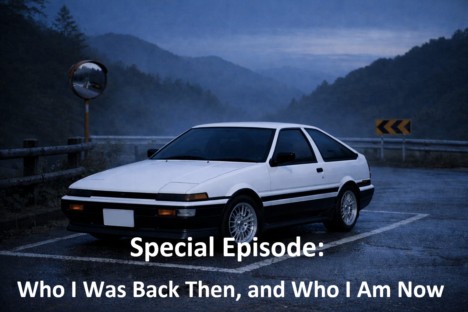 Late-model Toyota AE86 Trueno parked quietly on a Japanese mountain pass before dawn