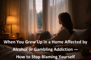 A quiet reflective moment symbolizing growing up in a home affected by alcohol or gambling addiction