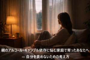 不安定な家庭で育った人が静かに自分と向き合うイメージ