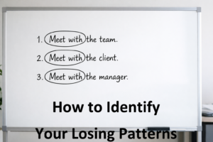 Overhead view of a whiteboard with three similar bullet points written on it