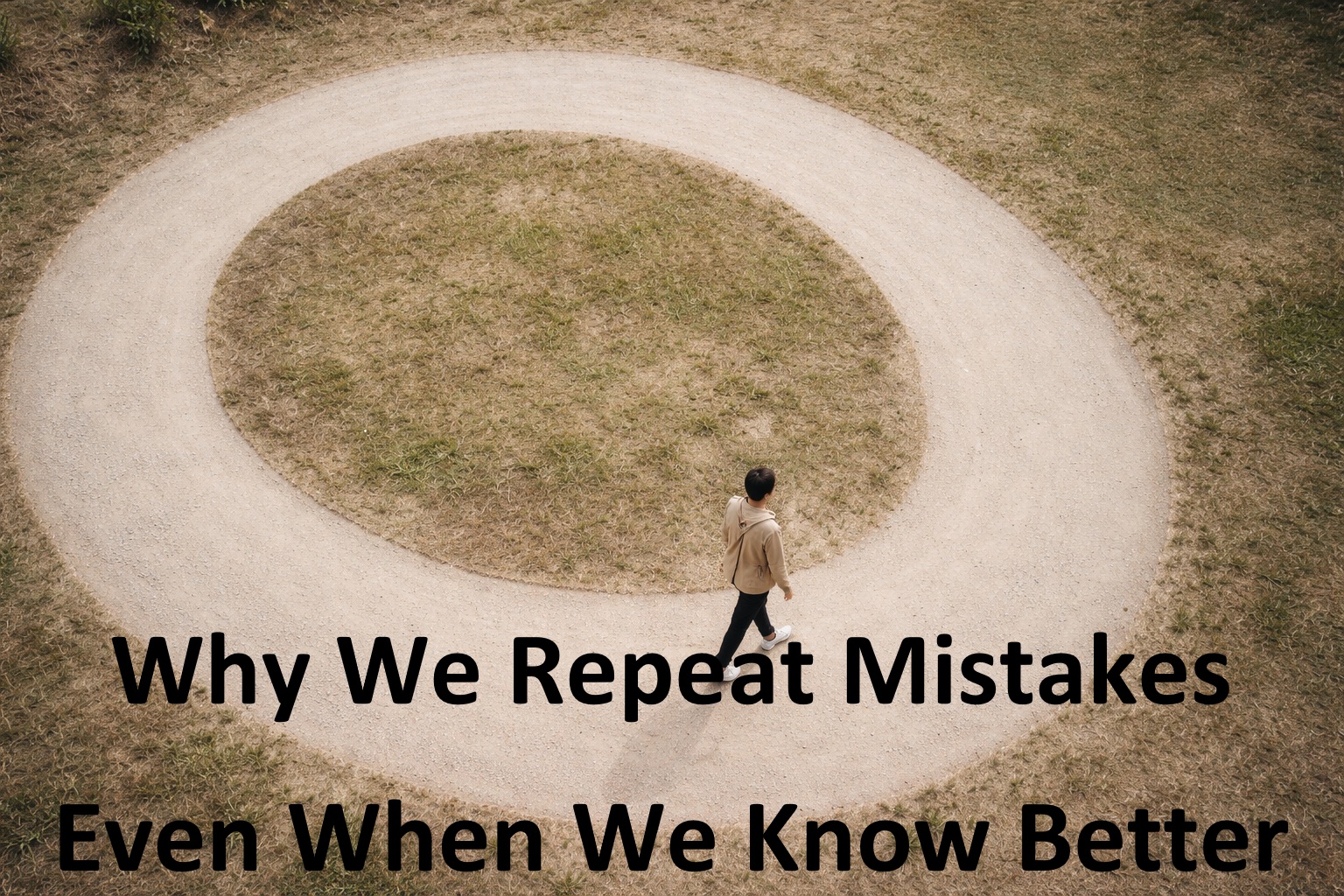 Person walking along a circular path viewed from above, symbolizing repeated behavioral patterns