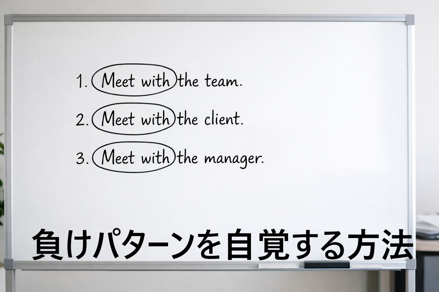 三つの似た項目が書かれたホワイトボードを俯瞰した写真
